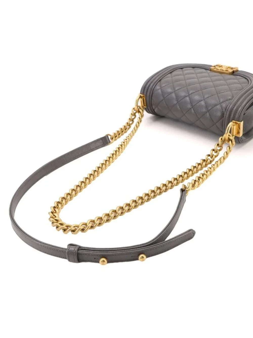 Chanel Boy Small Chain Shoulder Bag Caviar Leather Gray